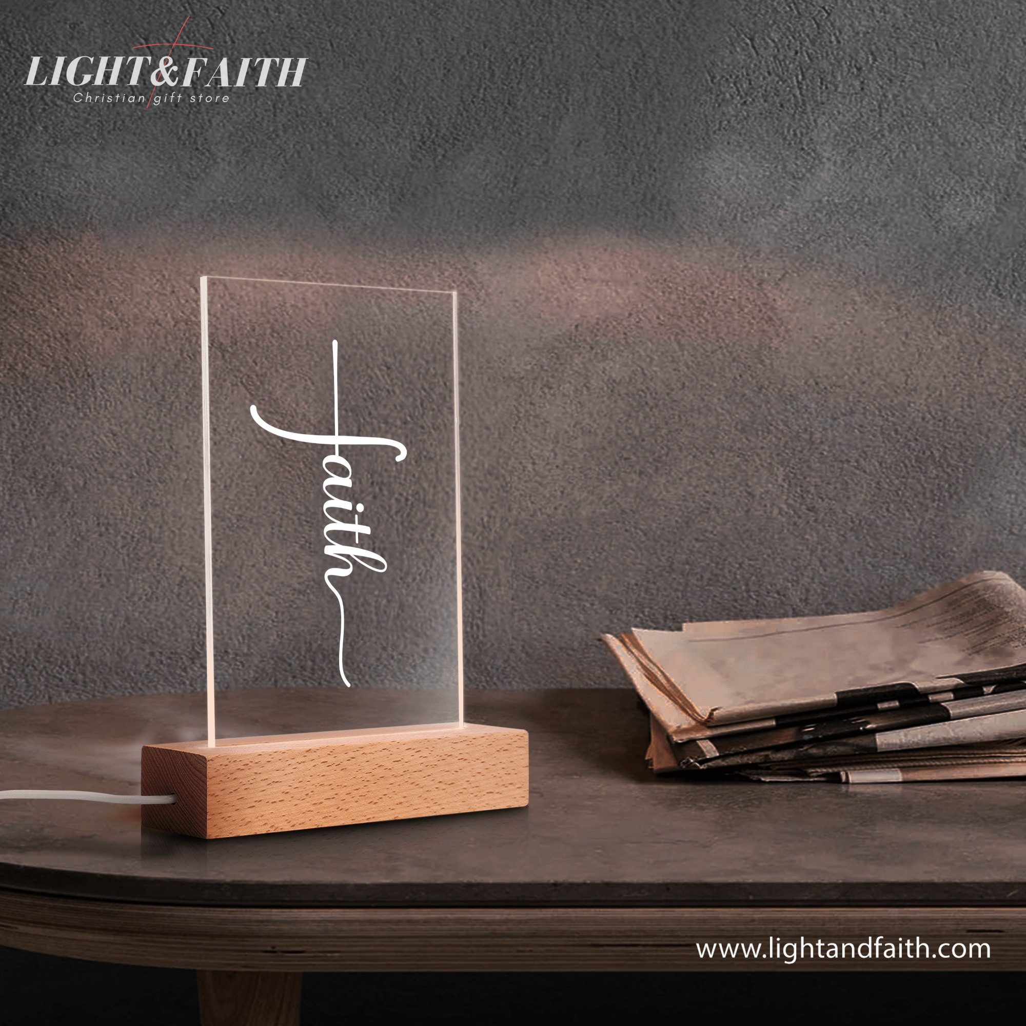 Faith LED Light, Christian Bible Verse Lamp, Inspirational Acrylic Night Light, Religious Home Decor, Faith Gift for Believers. NLLAF21